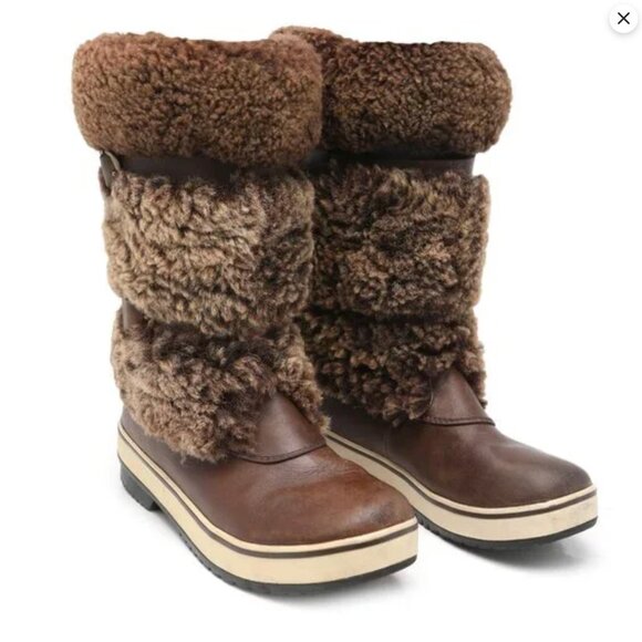 UGG Australia Lilyan Brown Leather Shearling Winter Boots Waterproof Fur Rubber - Picture 4 of 12
